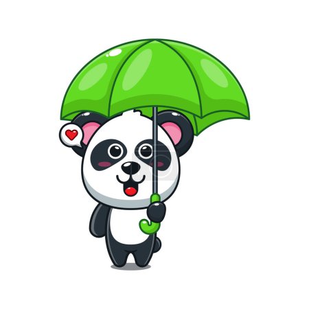 Téléchargez les illustrations : Mignon panda tenant parapluie dessin animé vecteur illustration. - en licence libre de droit