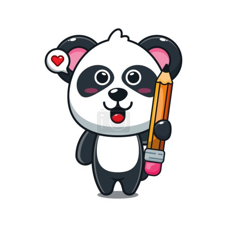 Ilustración de Lindo panda sosteniendo lápiz ilustración vector de dibujos animados. - Imagen libre de derechos