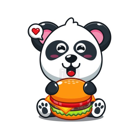 Téléchargez les illustrations : Mignon panda avec illustration vectorielle de dessin animé burger. - en licence libre de droit