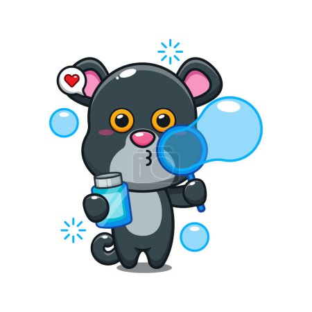 Illustration for Cute panther blowing bubbles cartoon vector illustration. - Royalty Free Image