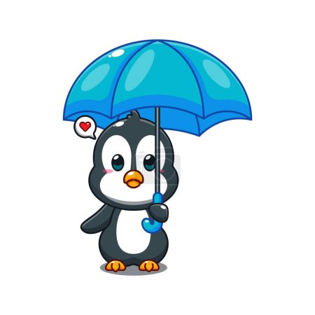 Illustration for Cute penguin holding umbrella cartoon vector illustration. - Royalty Free Image