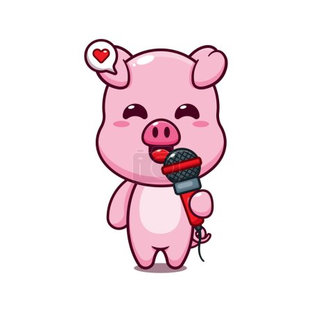 Illustration for Cute pig holding microphone cartoon vector illustration. - Royalty Free Image
