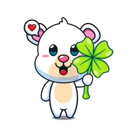 Illustration for Cute polar bear with clover leaf cartoon vector illustration. - Royalty Free Image