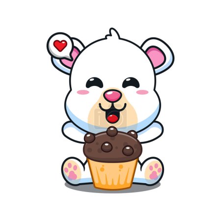 Illustration for Cute polar bear with cup cake cartoon vector illustration. - Royalty Free Image
