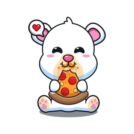 Téléchargez les illustrations : Mignon ours polaire manger pizza dessin animé vecteur illustration. - en licence libre de droit