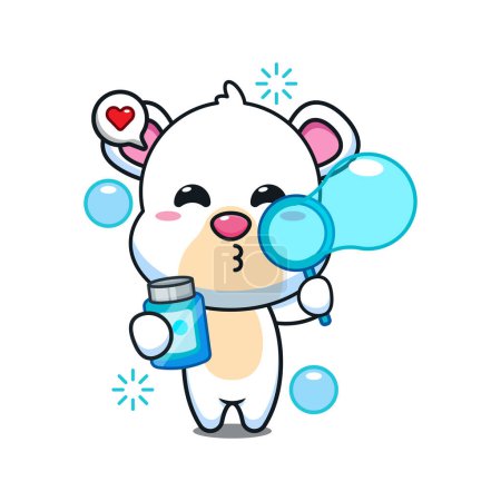 Illustration for Cute polar bear blowing bubbles cartoon vector illustration. - Royalty Free Image
