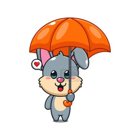 Illustration for Cute rabbit holding umbrella cartoon vector illustration. - Royalty Free Image