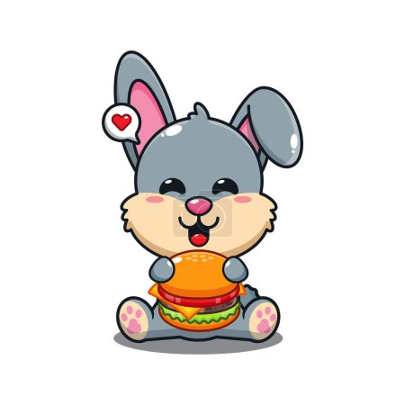 Ilustración de Lindo conejo con hamburguesa ilustración vector de dibujos animados. - Imagen libre de derechos