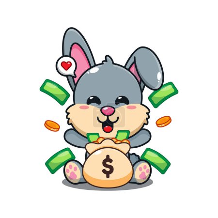 Ilustración de Lindo conejo con dinero bolsa de dibujos animados vector ilustración. - Imagen libre de derechos