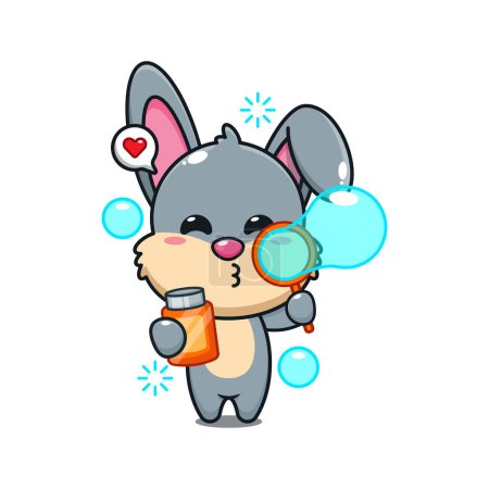 Ilustración de Lindo conejo soplando burbujas ilustración vector de dibujos animados. - Imagen libre de derechos