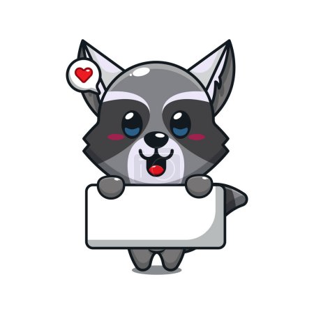 Illustration for Cute raccoon holding greeting banner cartoon vector illustration. - Royalty Free Image