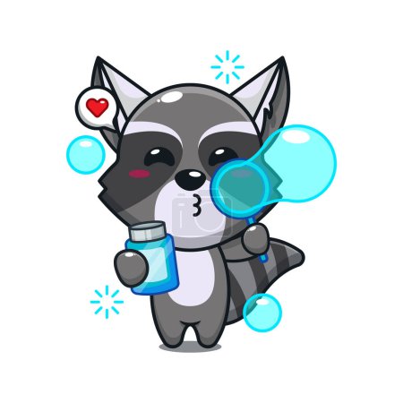 Illustration for Cute raccoon blowing bubbles cartoon vector illustration. - Royalty Free Image