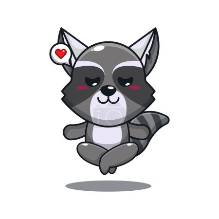 Illustration for Cute raccoon doing meditation yoga cartoon vector illustration. - Royalty Free Image