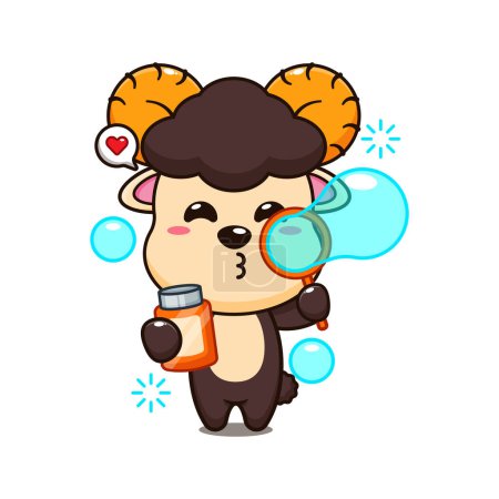 Illustration for Ram sheep blowing bubbles cartoon vector illustration. - Royalty Free Image