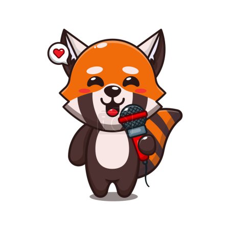 Illustration for Cute red panda holding microphone cartoon vector illustration. - Royalty Free Image