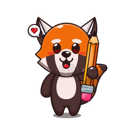Téléchargez les illustrations : Mignon panda rouge tenant crayon dessin animé vecteur illustration. - en licence libre de droit