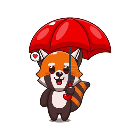 Téléchargez les illustrations : Mignon panda rouge tenant parapluie dessin animé vecteur illustration. - en licence libre de droit