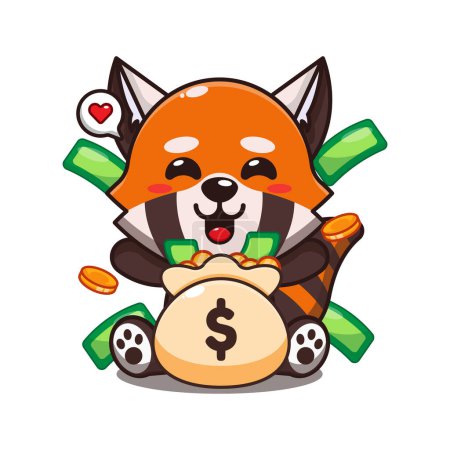 Téléchargez les illustrations : Mignon panda rouge avec sac d'argent illustration vectorielle dessin animé. - en licence libre de droit