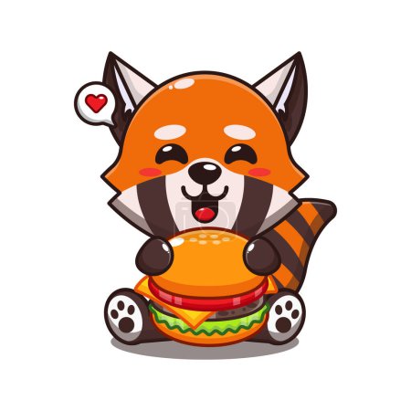 Téléchargez les illustrations : Mignon panda rouge avec illustration vectorielle de dessin animé burger. - en licence libre de droit