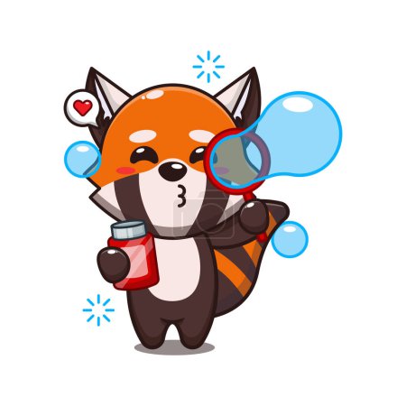 Téléchargez les illustrations : Mignon panda rouge soufflant bulles dessin animé vectoriel illustration. - en licence libre de droit