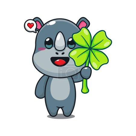 Illustration for Cute rhino with clover leaf cartoon vector illustration. - Royalty Free Image