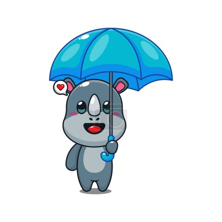 Téléchargez les illustrations : Mignon rhinocéros tenant parapluie dessin animé vectoriel illustration. - en licence libre de droit