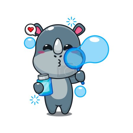 Illustration for Cute rhino blowing bubbles cartoon vector illustration. - Royalty Free Image