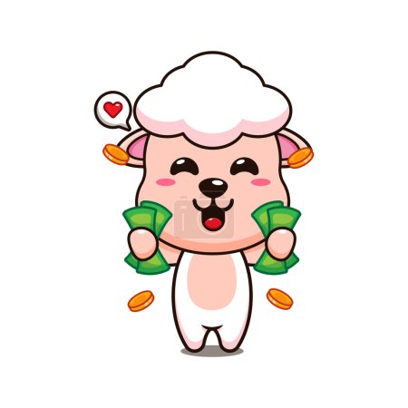 Illustration for Cute sheep holding money cartoon vector illustration. - Royalty Free Image