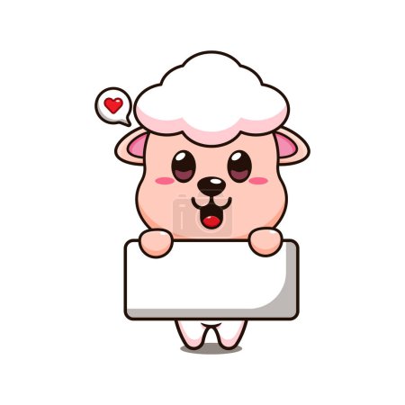 Illustration for Cute sheep holding greeting banner cartoon vector illustration. - Royalty Free Image