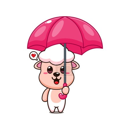 Ilustración de Lindo ovejas celebración paraguas dibujos animados vector ilustración. - Imagen libre de derechos