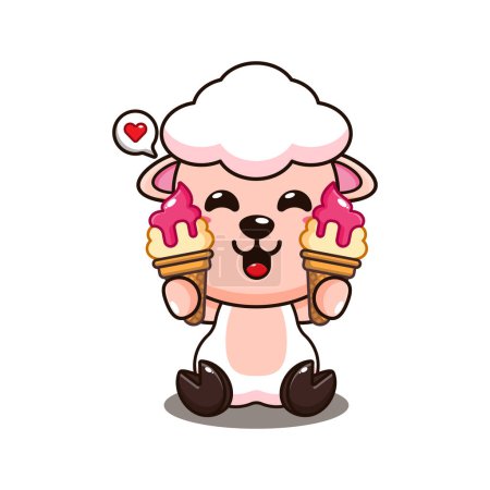 Illustration for Cute sheep with ice cream cartoon vector illustration. - Royalty Free Image
