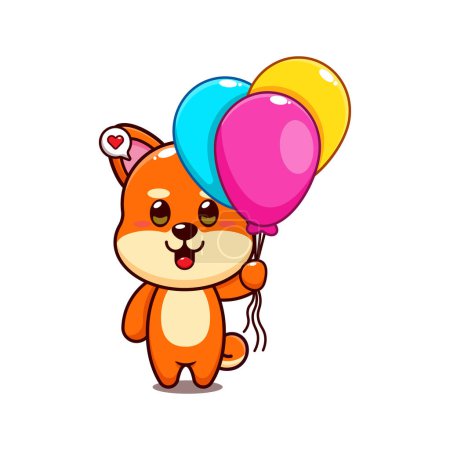 Illustration for Cute shiba inu with balloon cartoon vector illustration. - Royalty Free Image