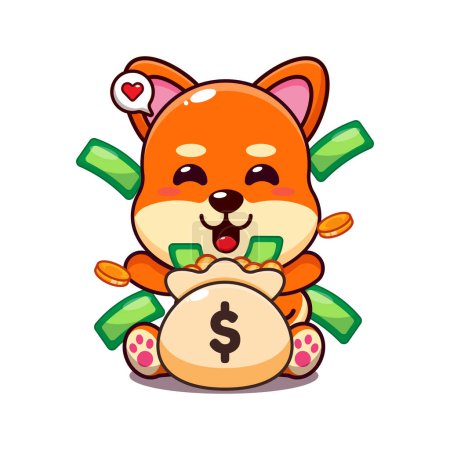 Illustration for Cute shiba inu with money bag cartoon vector illustration. - Royalty Free Image