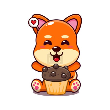 Illustration for Cute shiba inu with cup cake cartoon vector illustration. - Royalty Free Image