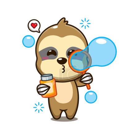 Illustration for Cute sloth blowing bubbles cartoon vector illustration. - Royalty Free Image