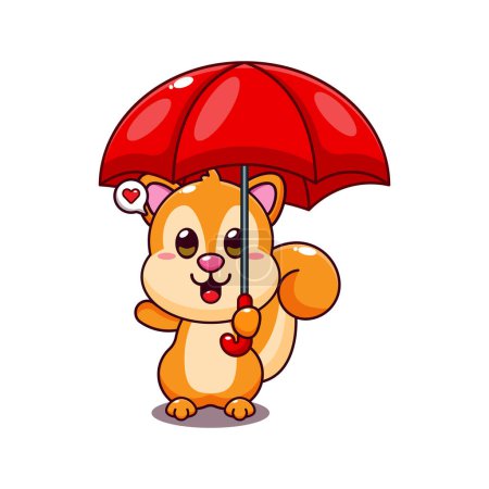 Téléchargez les illustrations : Mignon écureuil tenant parapluie dessin animé vecteur illustration. - en licence libre de droit