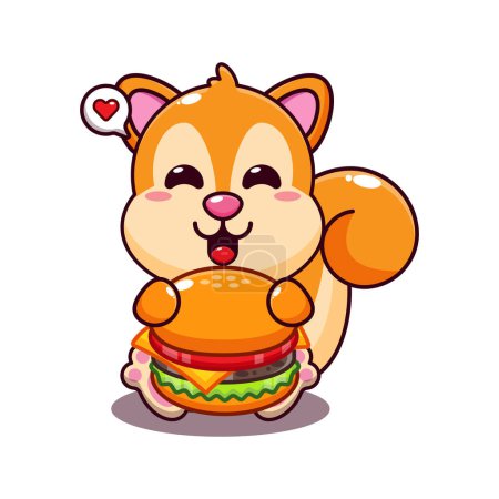 Ilustración de Ardilla linda con hamburguesa ilustración vector de dibujos animados. - Imagen libre de derechos