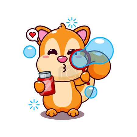 Illustration for Cute squirrel blowing bubbles cartoon vector illustration. - Royalty Free Image