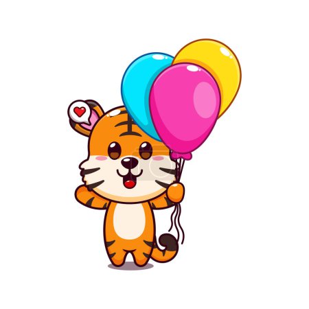 Illustration for Cute tiger with balloon cartoon vector illustration. - Royalty Free Image
