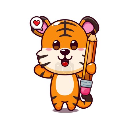 Illustration for Cute tiger holding pencil cartoon vector illustration. - Royalty Free Image