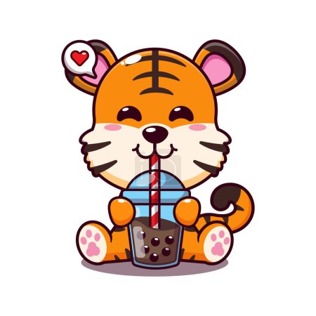 Illustration for Cute tiger drink bubble milk tea cartoon vector illustration. - Royalty Free Image