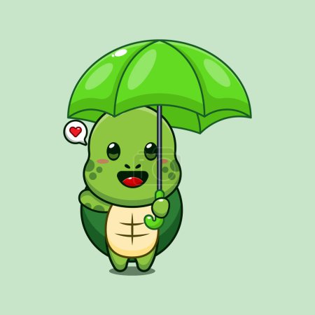 Téléchargez les illustrations : Mignon tortue tenant parapluie dessin animé vecteur illustration. - en licence libre de droit