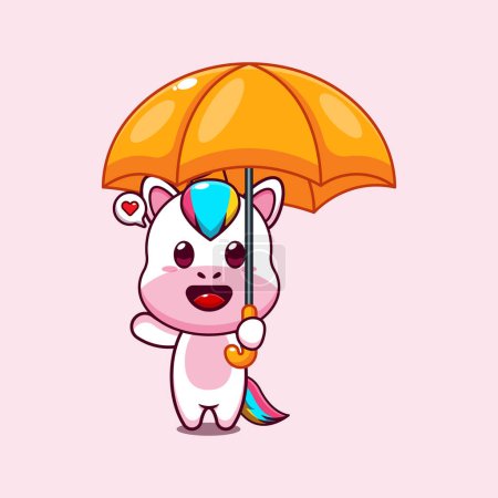 Illustration for Cute unicorn holding umbrella cartoon vector illustration. - Royalty Free Image