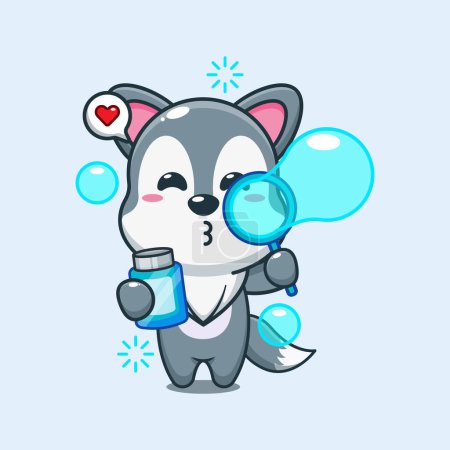 Illustration for Cute wolf blowing bubbles cartoon vector illustration. - Royalty Free Image