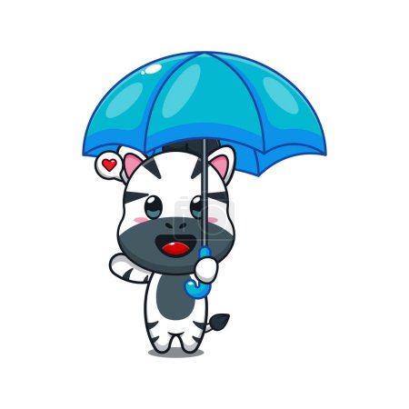 Téléchargez les illustrations : Mignon zèbre tenant parapluie dessin animé vecteur illustration. - en licence libre de droit