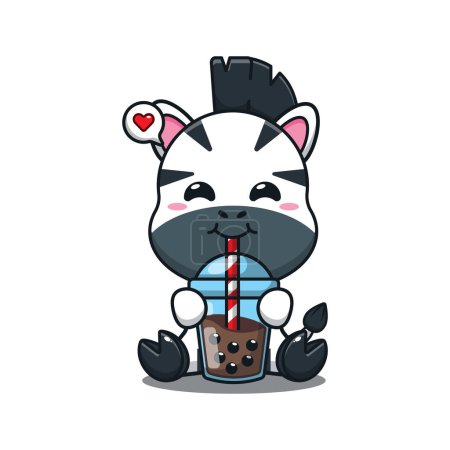 Illustration for Cute zebra drink bubble milk tea cartoon vector illustration. - Royalty Free Image