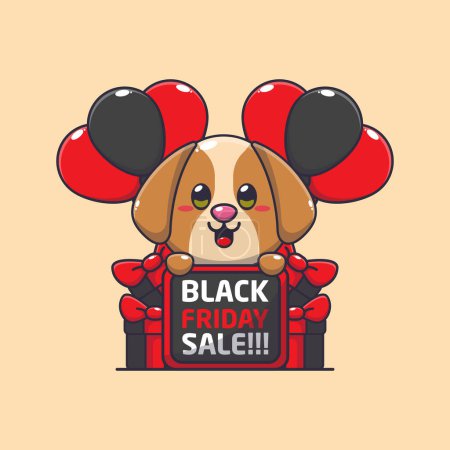 Illustration for Cute dog happy in black friday sale cartoon vector illustration - Royalty Free Image