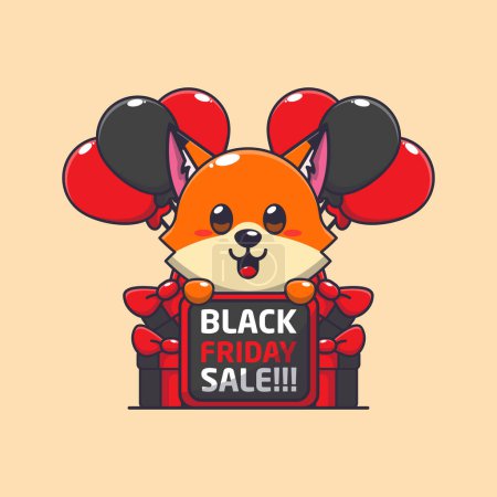 Illustration for Cute fox happy in black friday sale cartoon vector illustration - Royalty Free Image