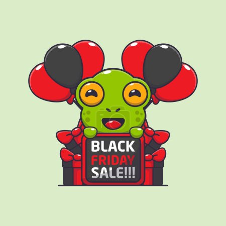 Illustration for Cute frog happy in black friday sale cartoon vector illustration - Royalty Free Image
