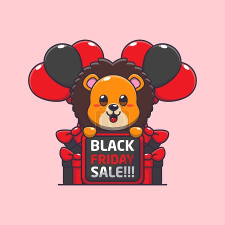 Illustration for Cute lion happy in black friday sale cartoon vector illustration - Royalty Free Image